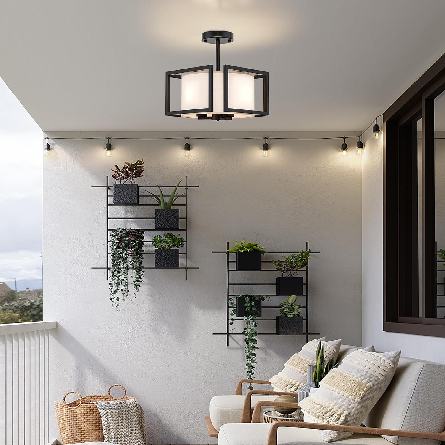 Modern ceiling light black drum light metal+farbic hallway light
