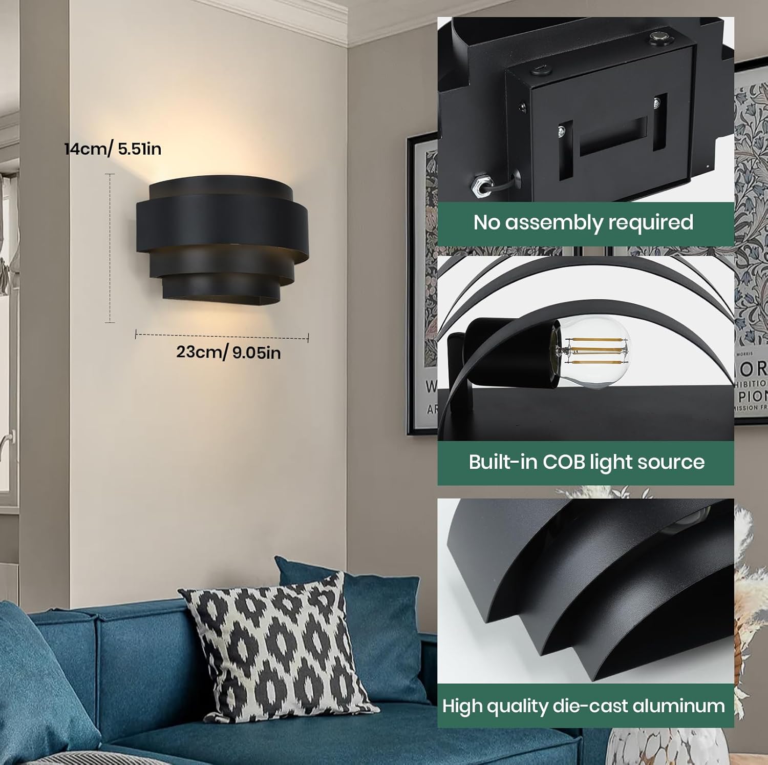 Dimmable hallway light black wall light ‎aluminum entryway light