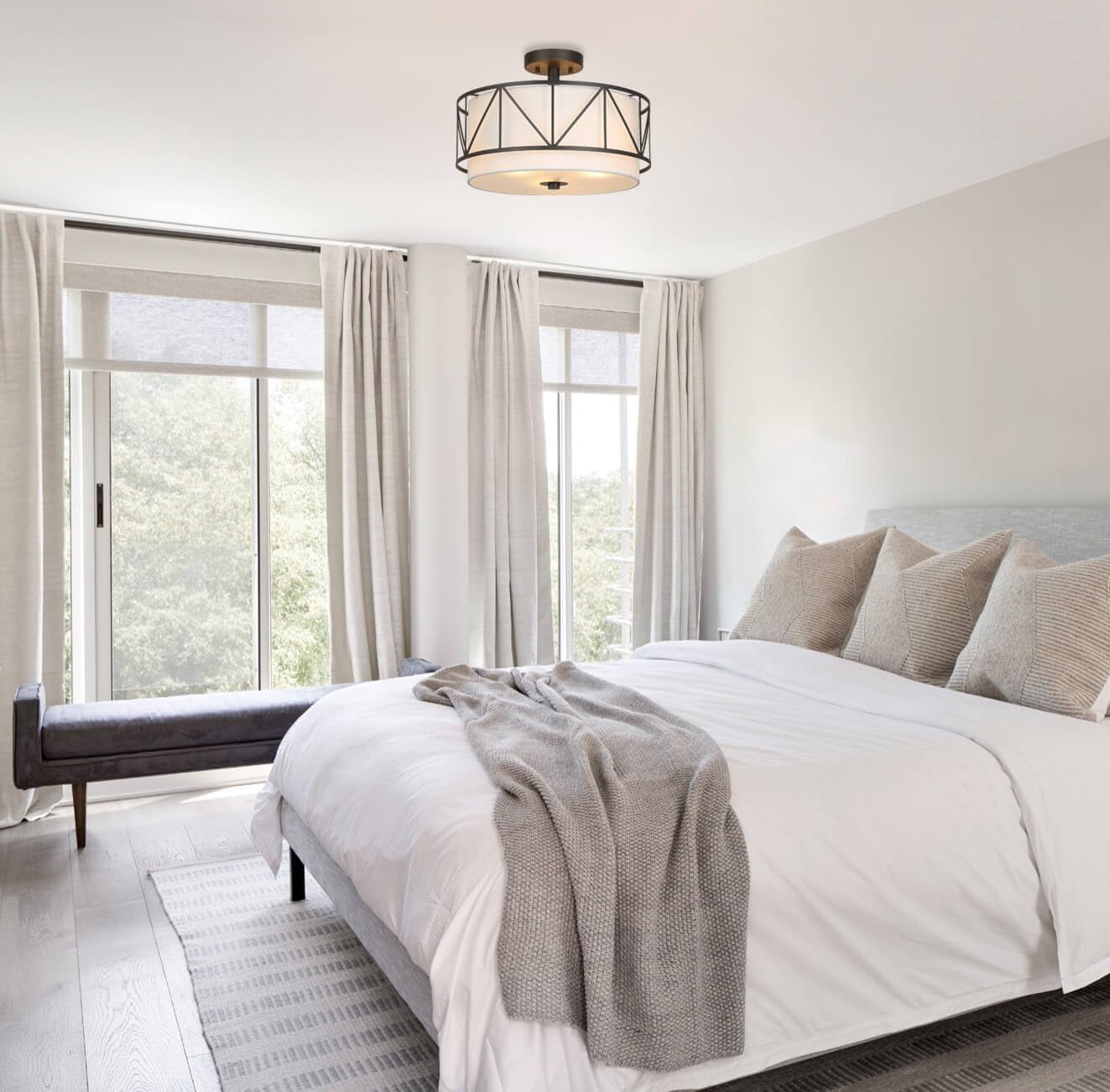 16 inch bedroom light bronze ceiling light iron+fabric drum light