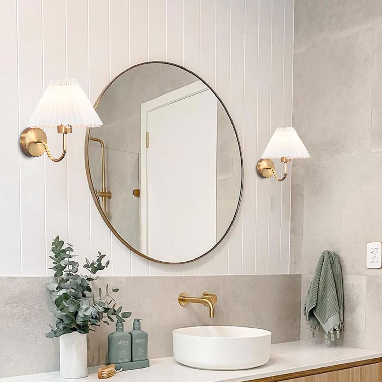 Sets of 2 fixtures light gold wall light metal, acrylic vanity light