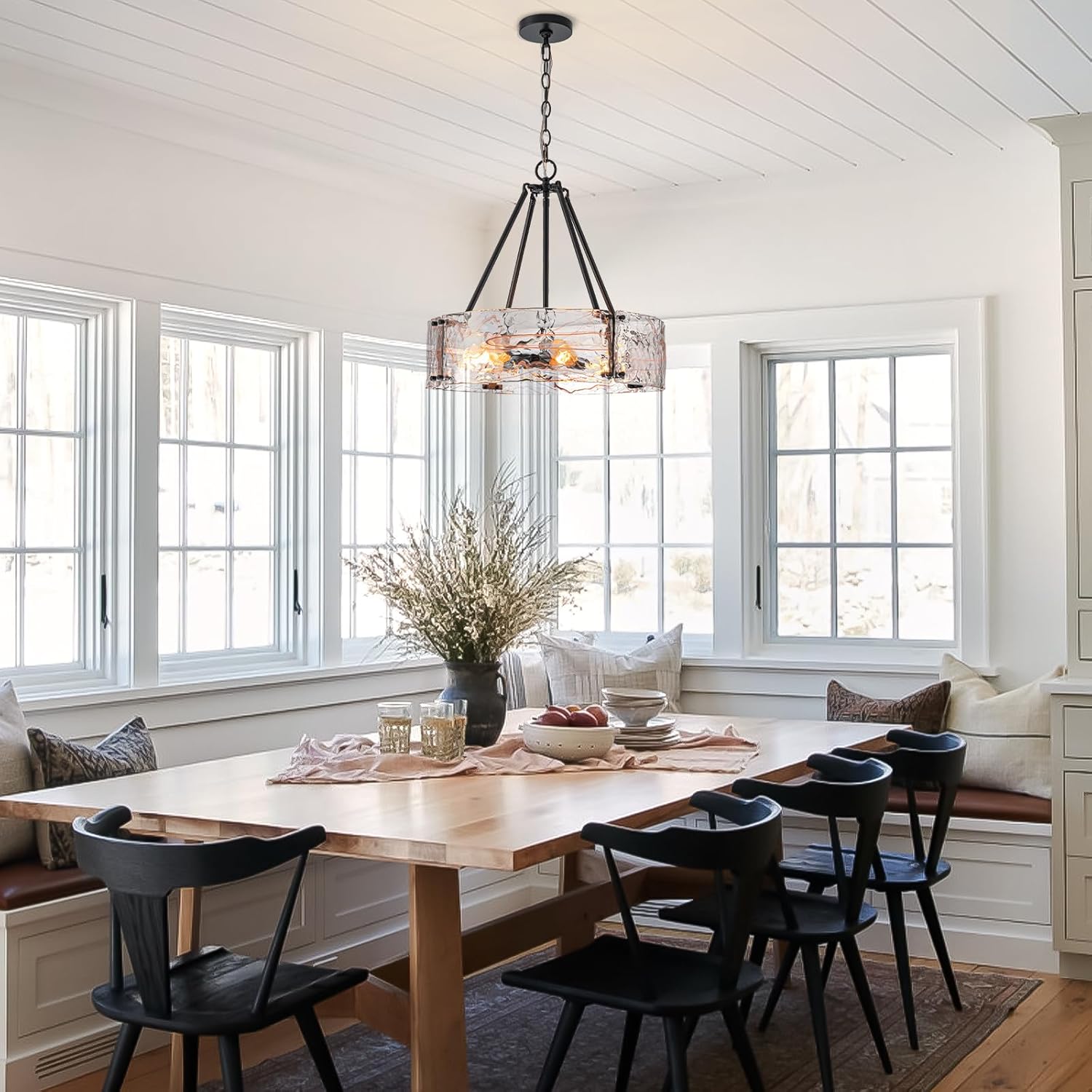 20.7 inch modern pendant light matte black dining room light glass, metal entryway light