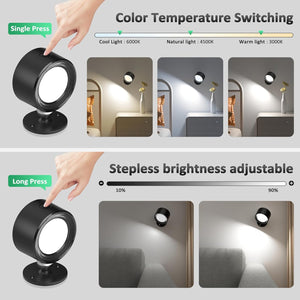 2 pcs battery operated light black rotation light plastic, metal wall light