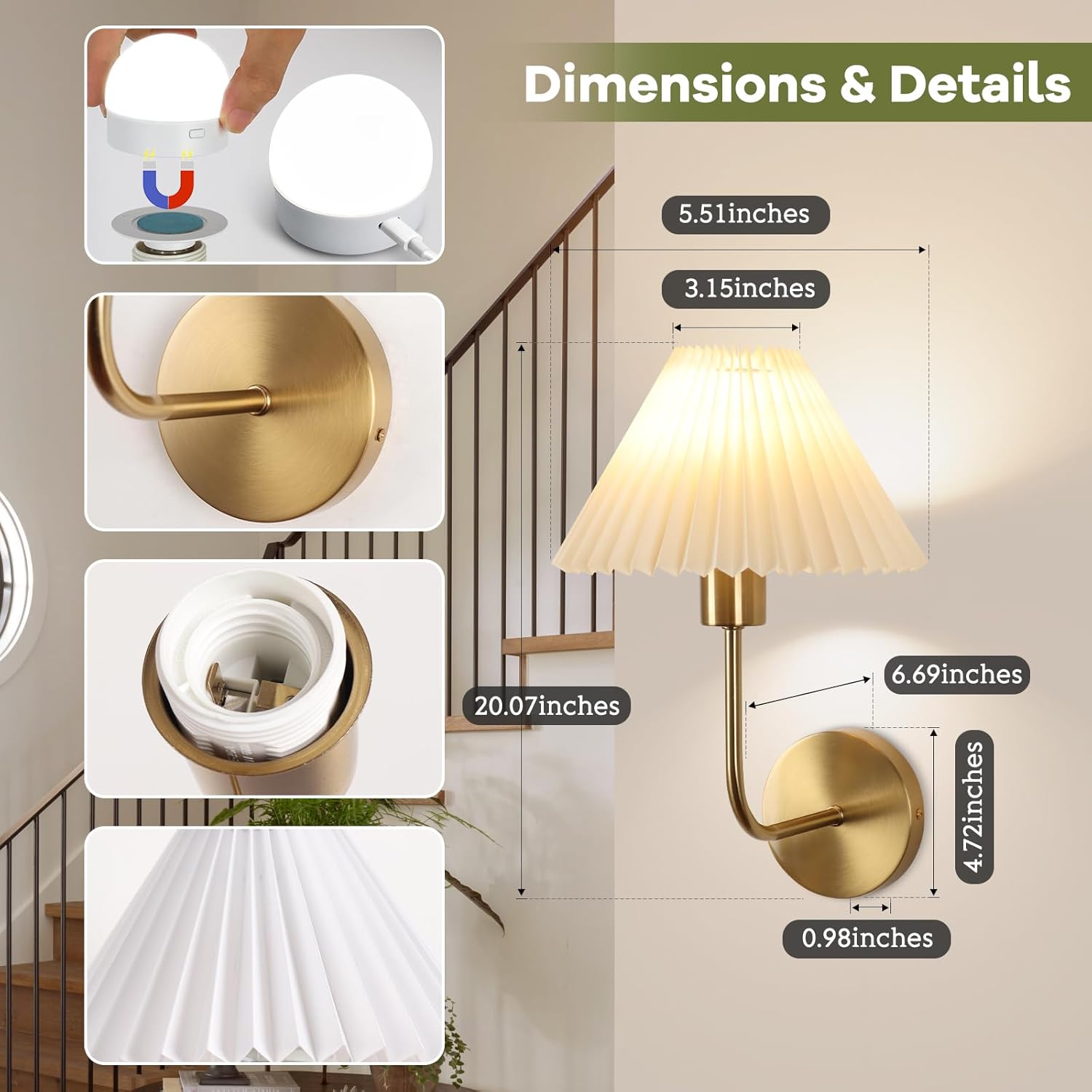 Sets of 2 wall light gold vanity light metal, fabric, acrylic kitchen light