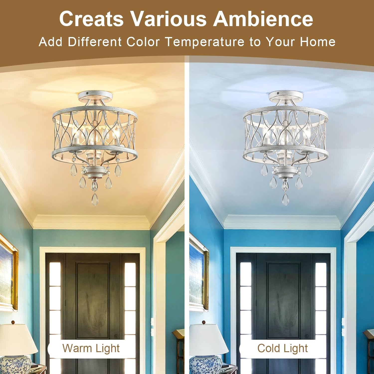 3-light chandelier light white ceiling lamp metal, crystal corridor light