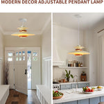 Adjustable dining room light beige+dark wood pendant lamp wood, metal hanging light