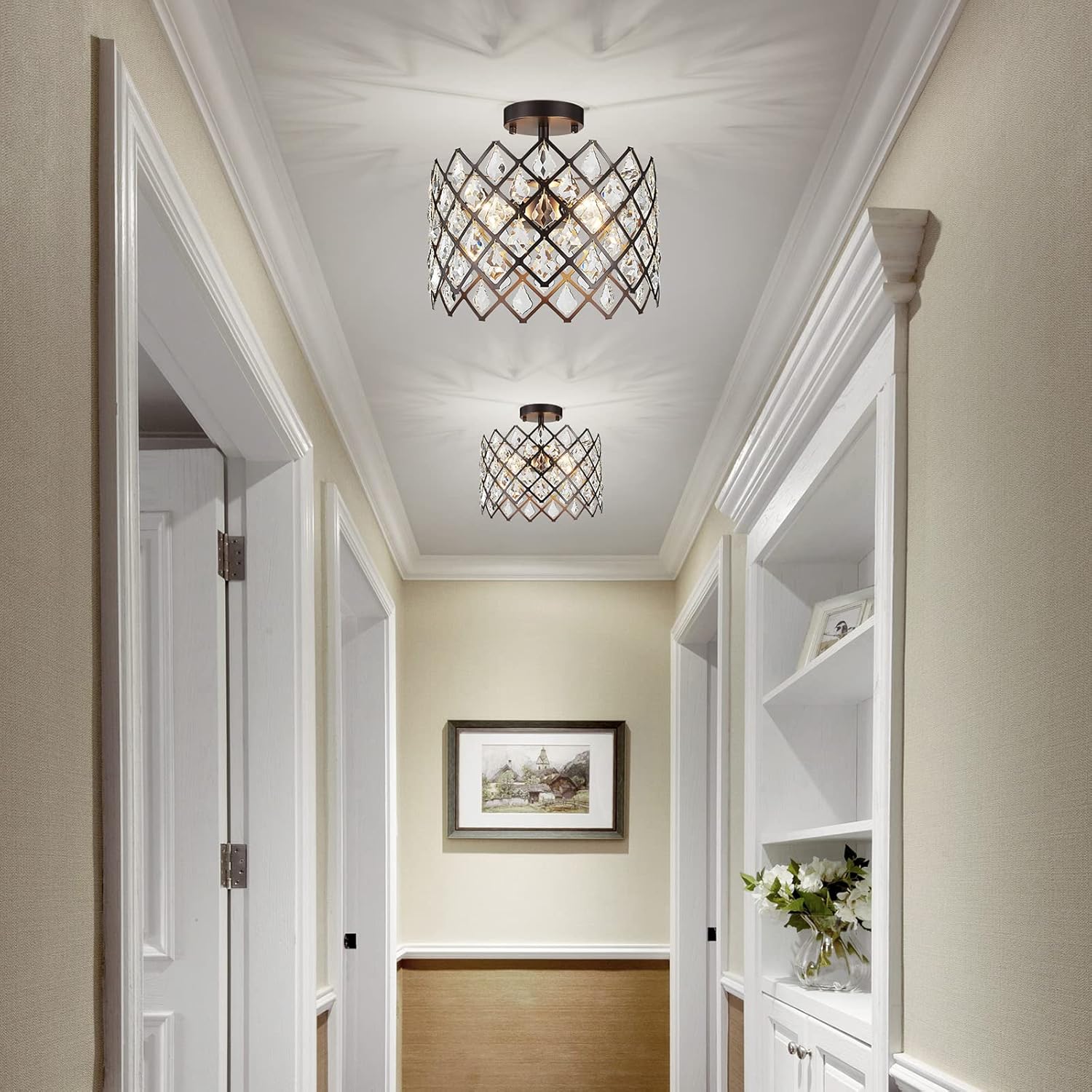 3-light ceiling light bronze hallway light metal, crystal kitchen light