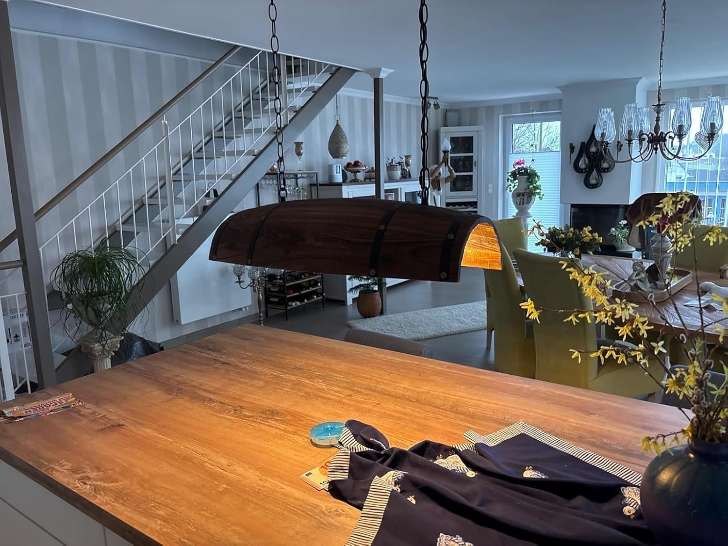 Antique hanging light dark brown pendant light wood, metal ceiling lamp