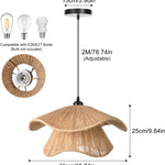 Rustic pendant light dark brown chandelier lamp jute rope hanging light