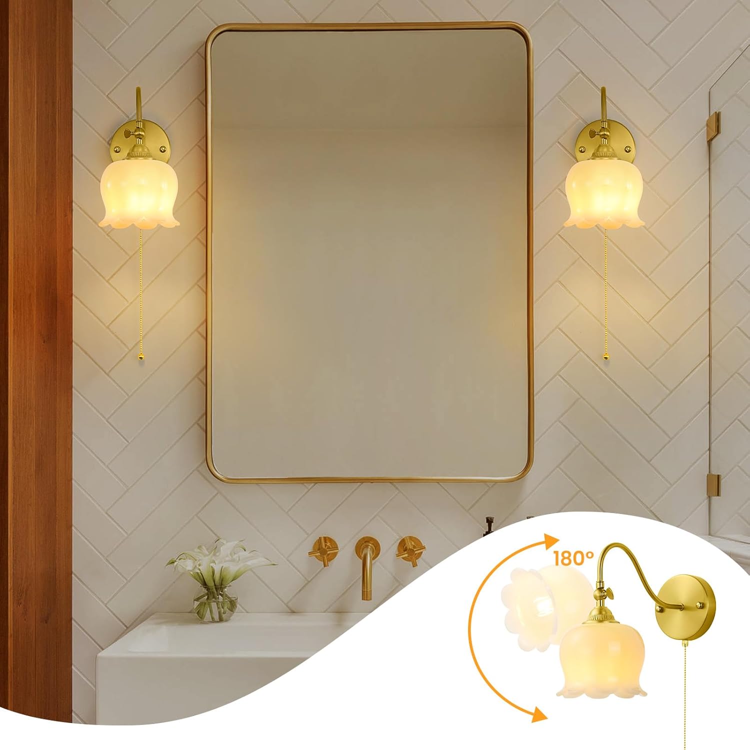 Set of two bathroom light white bedroom light resin wall light
