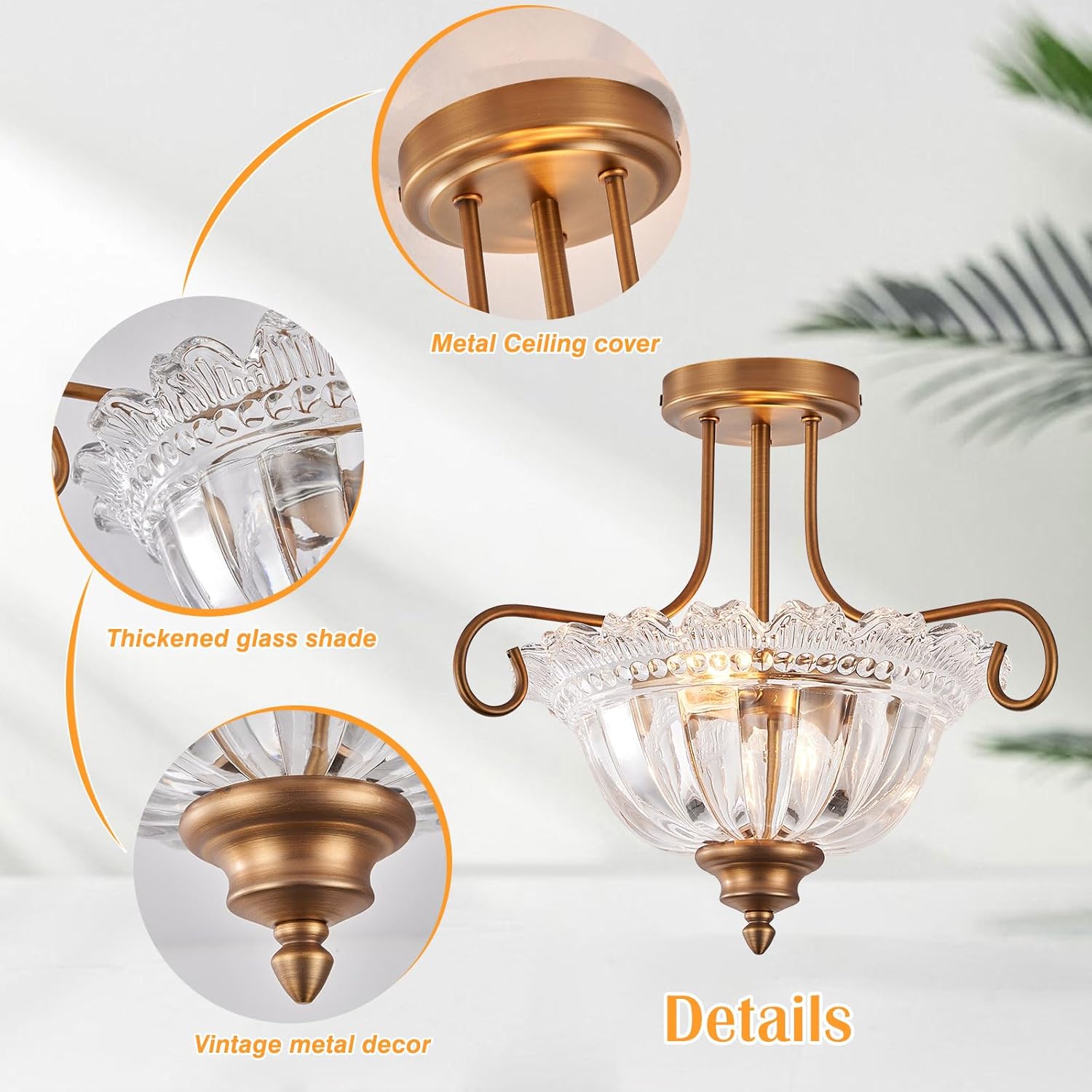 2-bulb flush mount light brass ceiling light glass, metal kitchen light