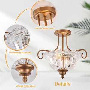 2-bulb flush mount light brass ceiling light glass, metal kitchen light