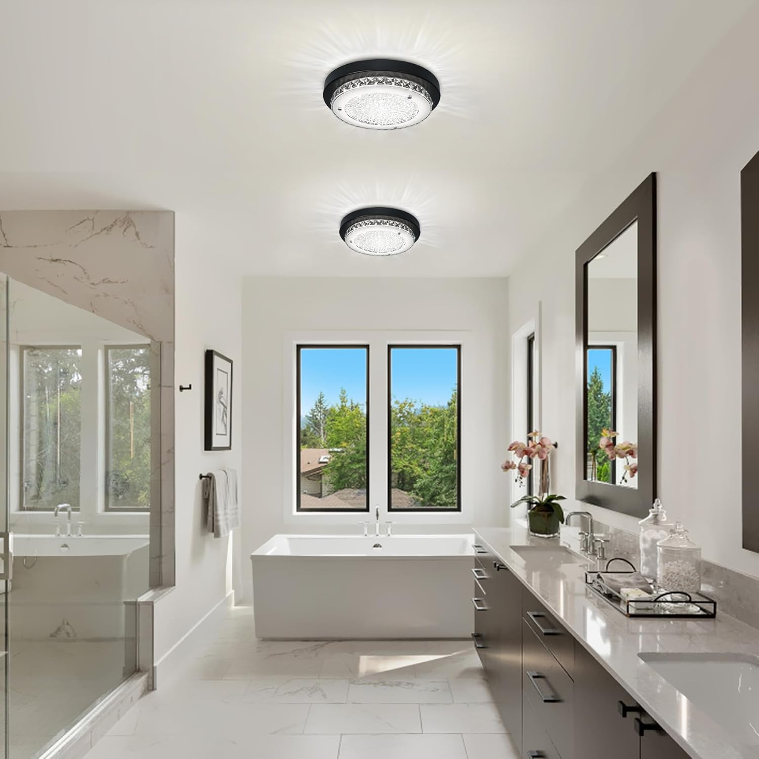 Led flush mount light black hallway light metal+glass ceiling light