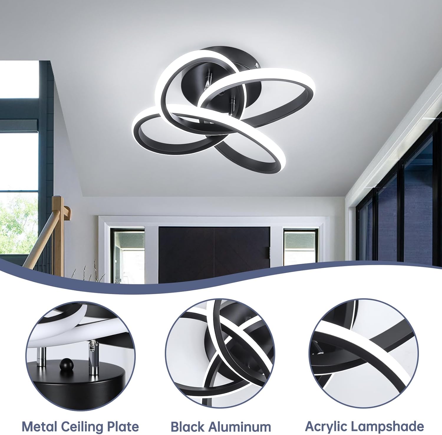 Led ceiling light black bedroom light aluminum balcony light