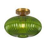 11.8 Inch green lighting glass, metal light bulb striped green ceiling light