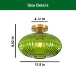 11.8 Inch green lighting glass, metal light bulb striped green ceiling light