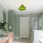 11.8 Inch green lighting glass, metal light bulb striped green ceiling light