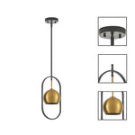 1 Light small globe black, gold pendant light  metal hanging light
