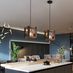 Black wood pendant light, island hanging light fixture with bubble glass shade