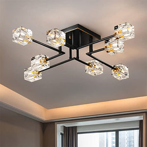 8-Lights ceiling light fixture modern Black and Gold dining room lighting Crystal ceiling light for living room