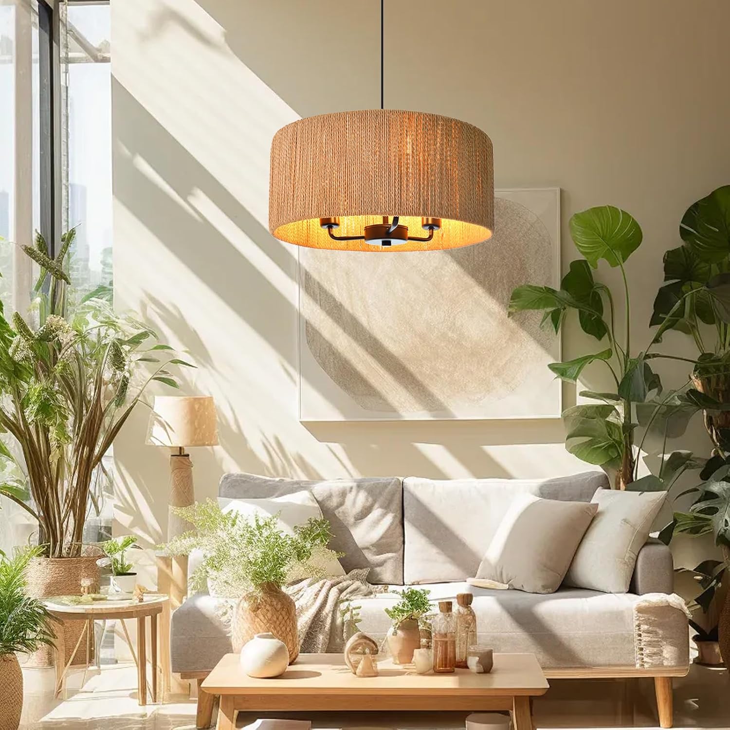3-light chandelier light dark brown hanging lamp rattan kitchen light