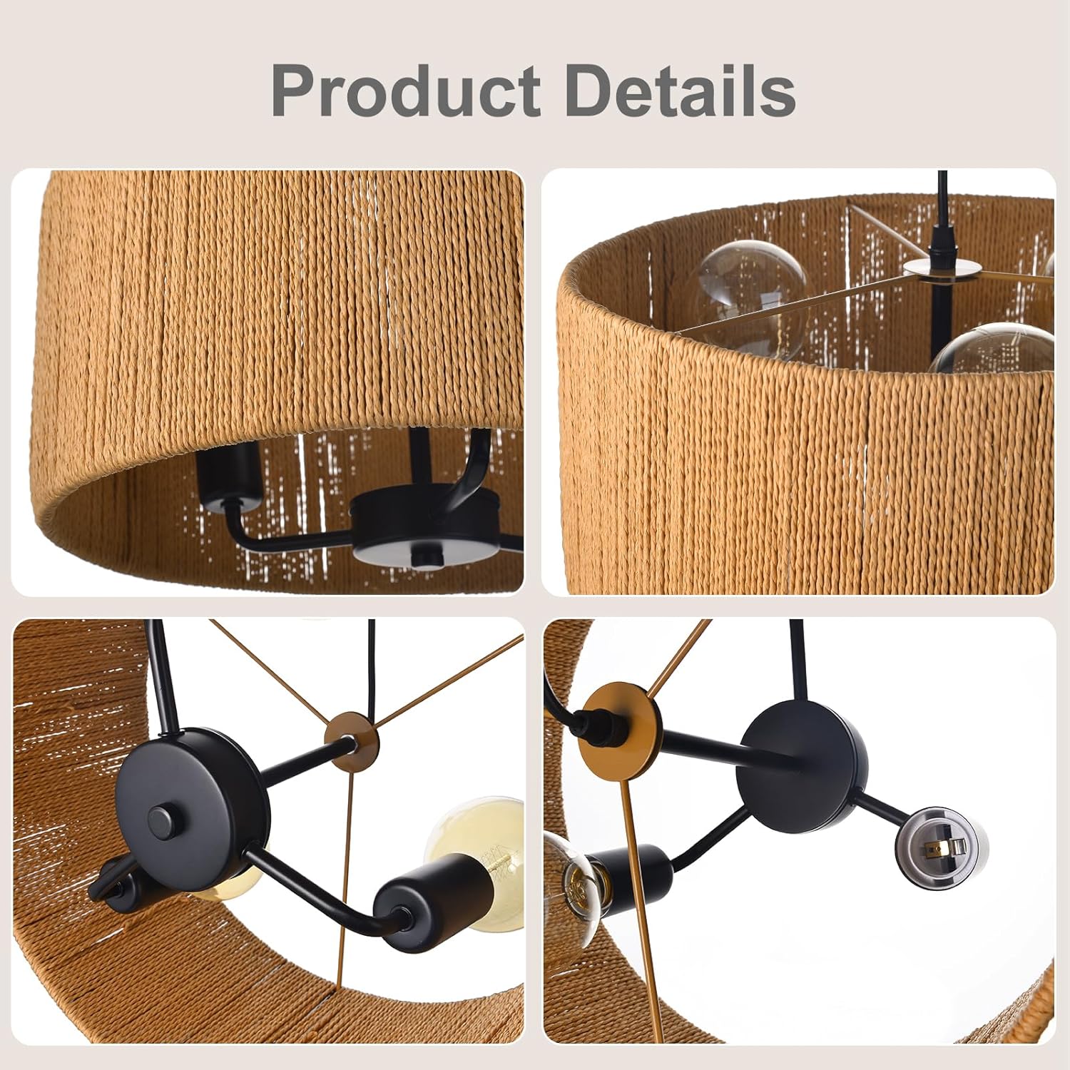 3-light chandelier light dark brown hanging lamp rattan kitchen light