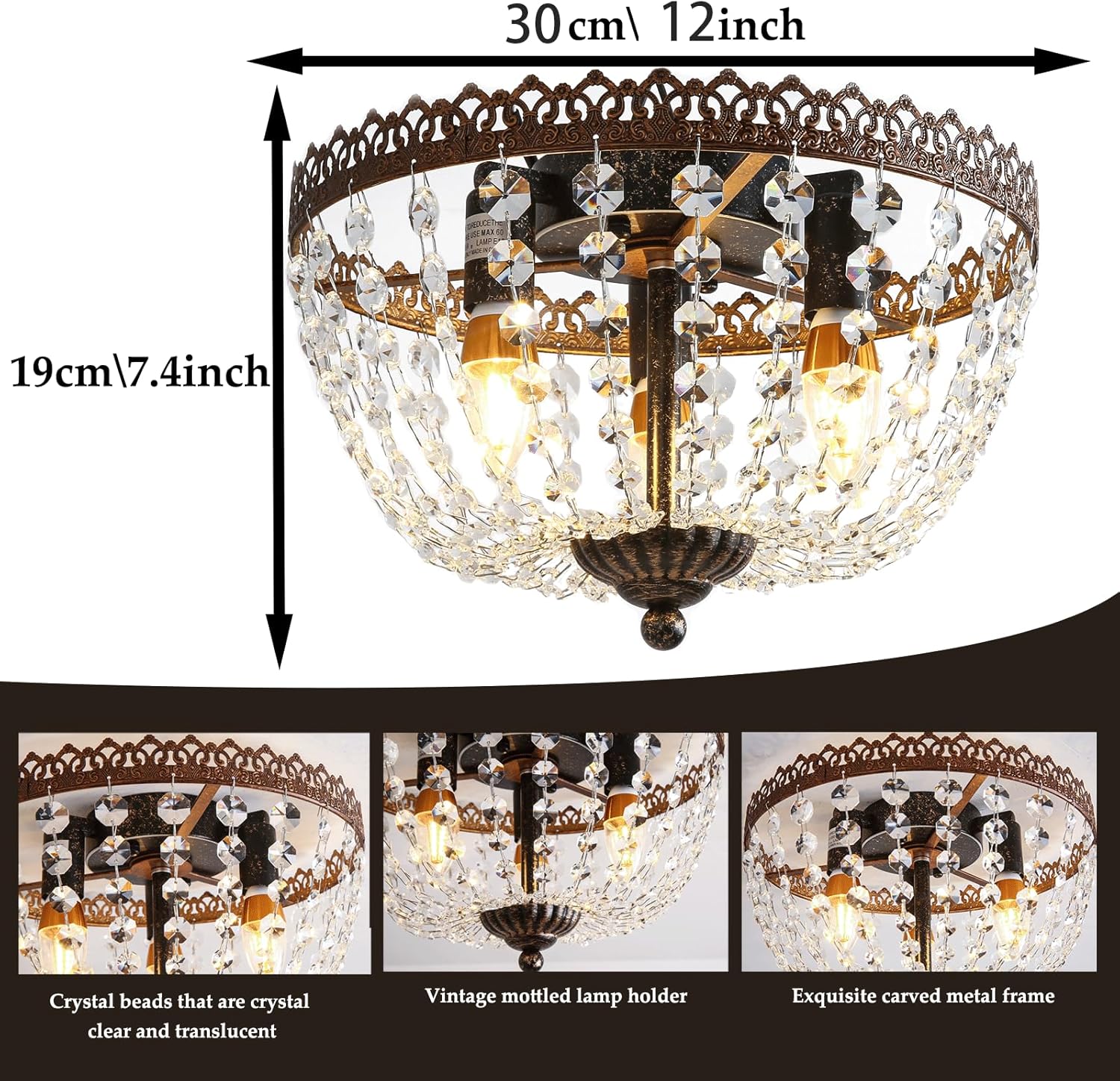 3-lights chandelier light bronze hallway light crystal, metal ceiling light