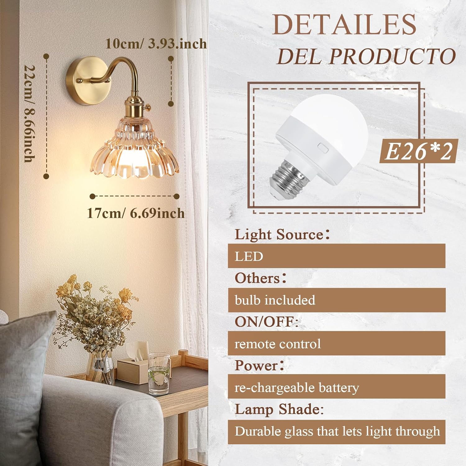 Set of two fixtures light gold bedroom light glass, metal wall light