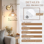 Set of two fixtures light gold bedroom light glass, metal wall light