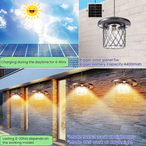 Led solar lights black pendant lamp ‎plastic, metal Patio light