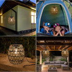 Twine hooks hanging lamp brown, beige solar light rattan, bamboo porch light