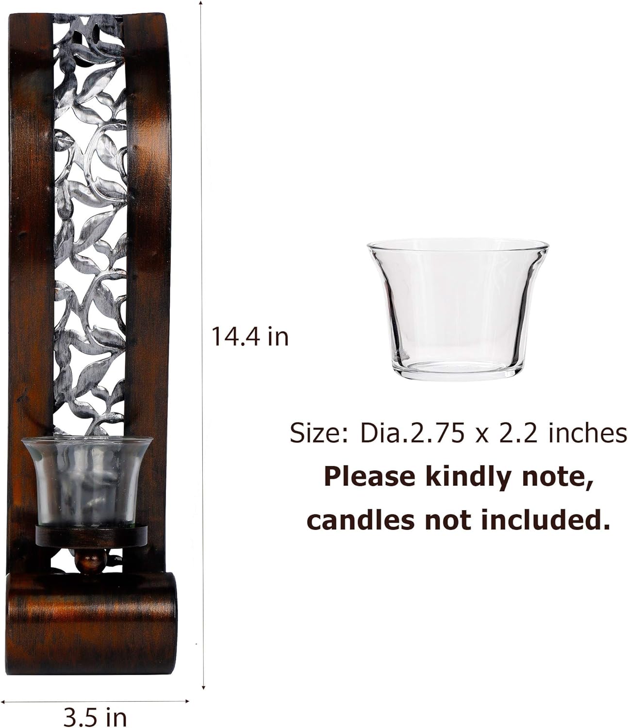 Set of 2 candle light bronze bathroom light metal glass wall light