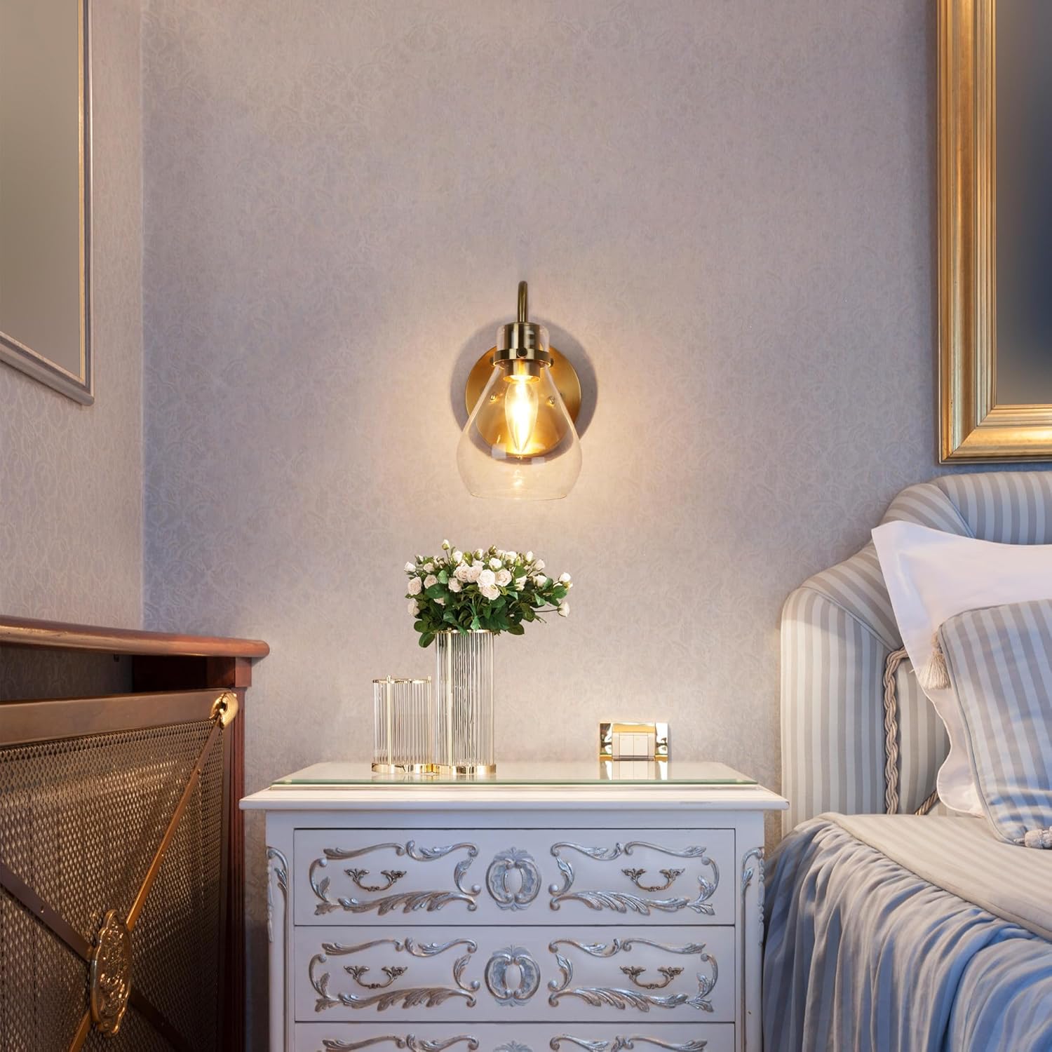 1-light mounted light brass wall light glass, metal  fixture light