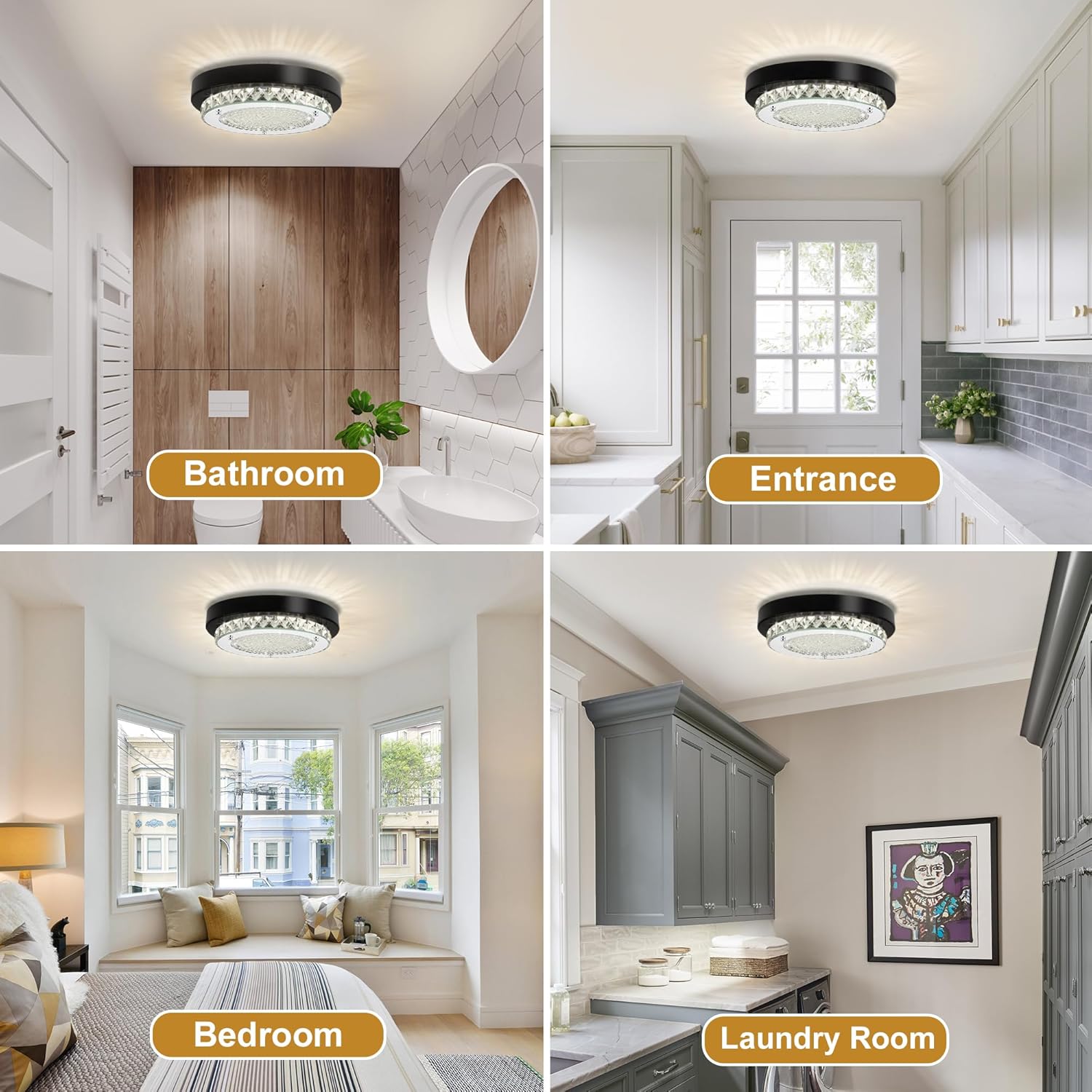 Led ceiling light black flush mount light glass, metal, crystal hallway lights