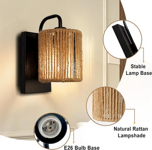 Bohemian bathroom light rattan wall light hemp rope,metal fixtures light