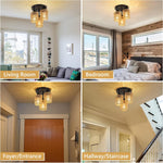 3-lights ceiling light black kitchen light rattan, metal flush mount light