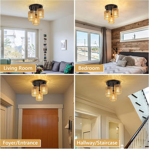 3-lights ceiling light black kitchen light rattan, metal flush mount light