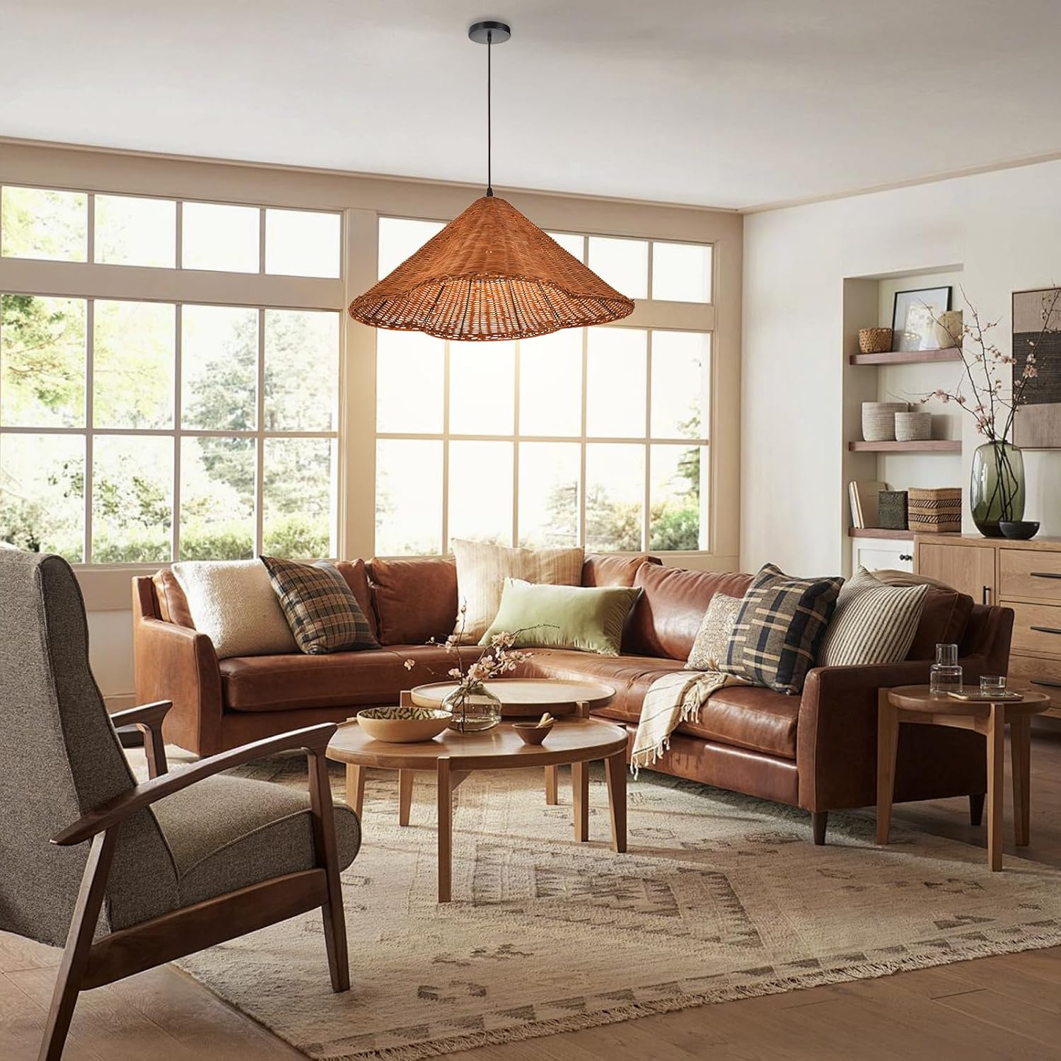 1 light pendant light coffee chandelier light rattan farmhouse light