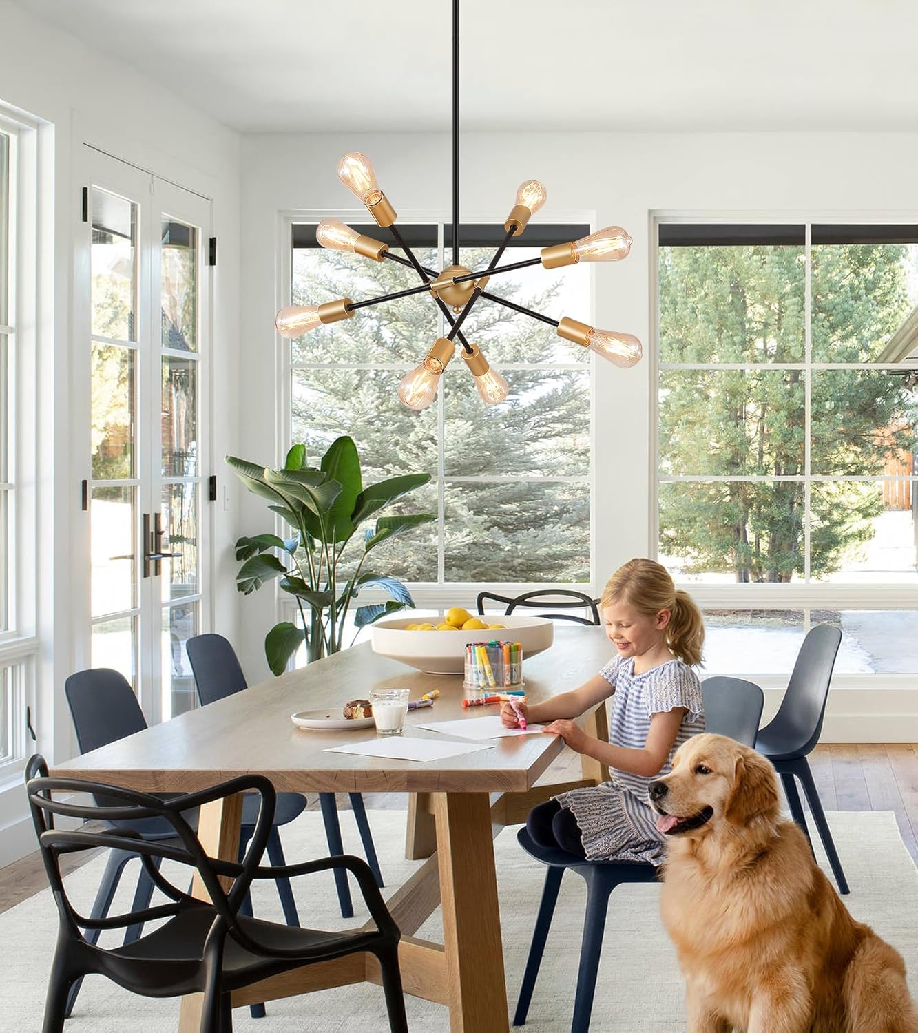 8 lights pendant light black and gold entryway light iron sputnik light