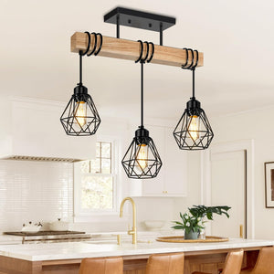 3-lights hallway light black pendant light wood, metal kitchen light