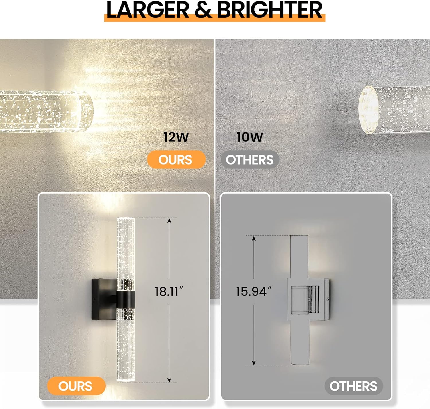 Led vanity light black wall light metal, crystal kitchen light