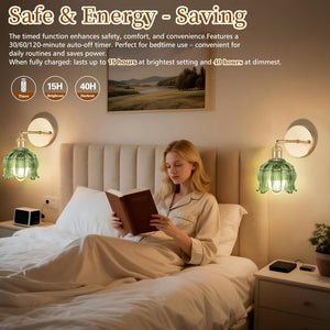 Set of 2 bedroom light green wall light brass, glass kitchen light