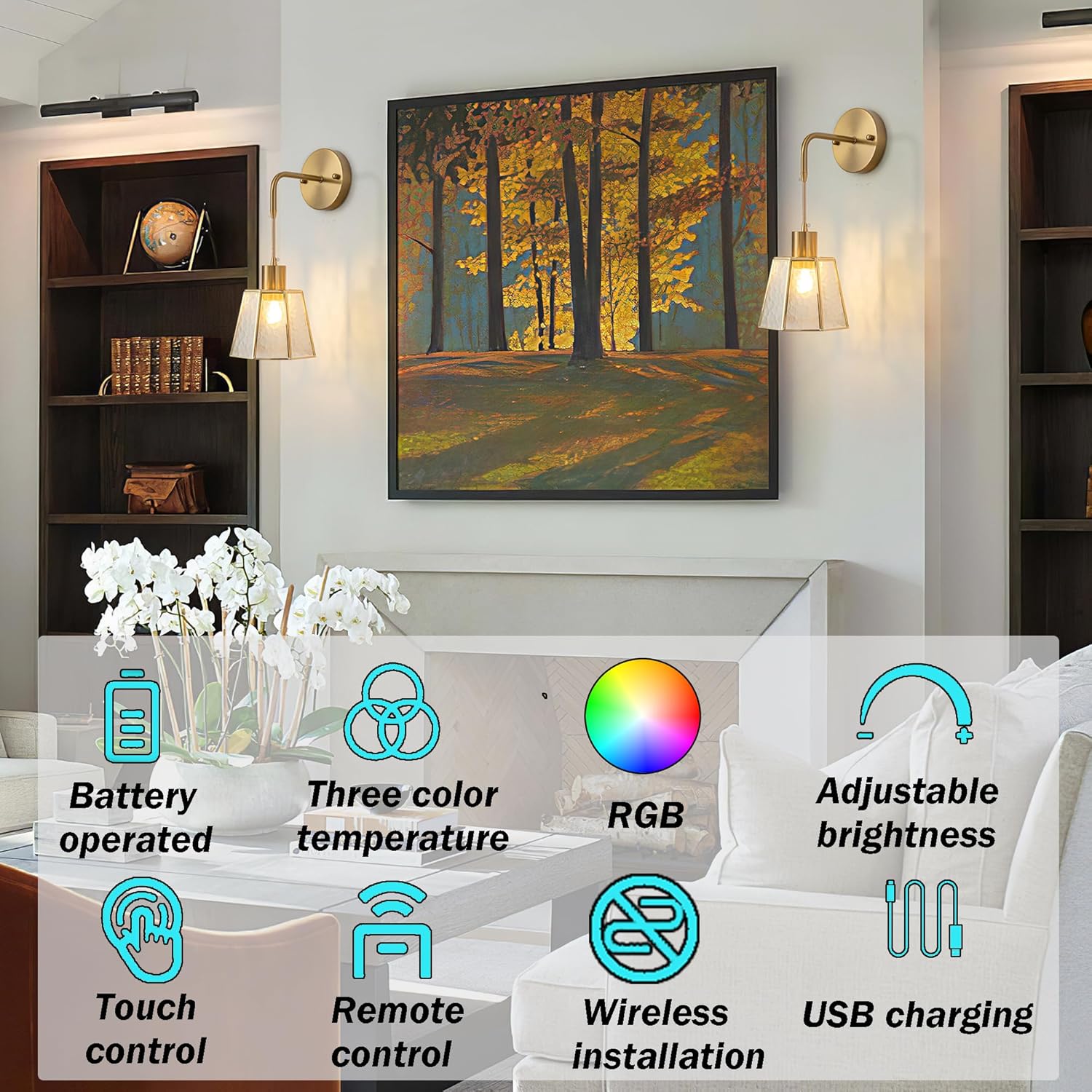 Set of 2 bedroom light transparent wall light metal bedside light
