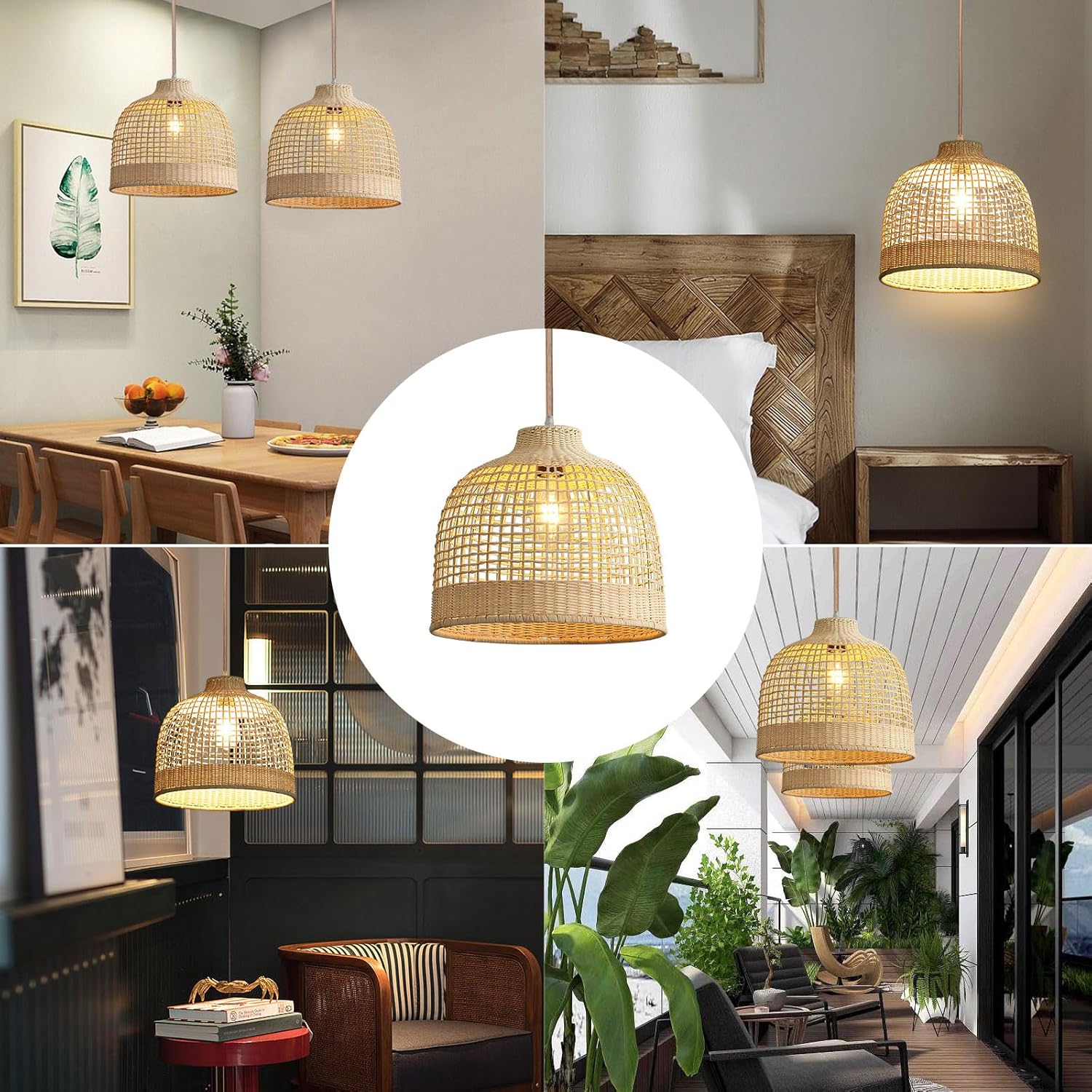 Farmhouse bedroom light beige pendant lights ‎rattan,metal chandelier light