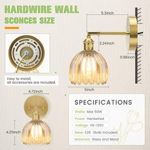 Set of 2 living room light amber wall light glass, metal porch light