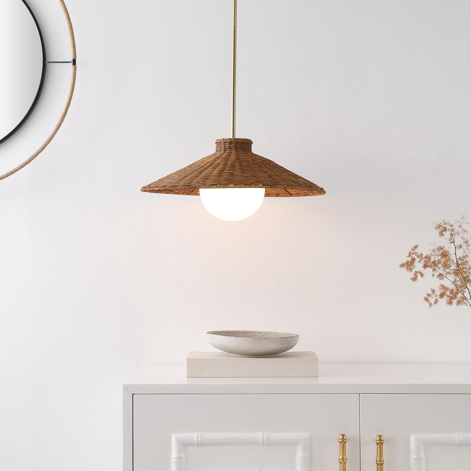 Rustic pendant light natural/brass chandelier lamp rattan hanging light