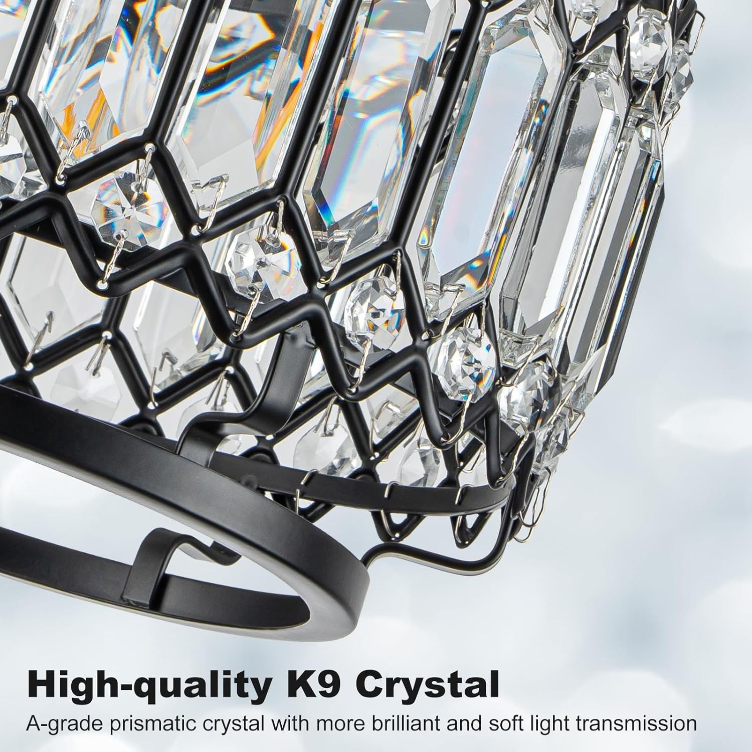 Led chandelier light black+clear entryway light glass, metal ceiling light