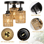 3-lights ceiling light black kitchen light rattan, metal flush mount light