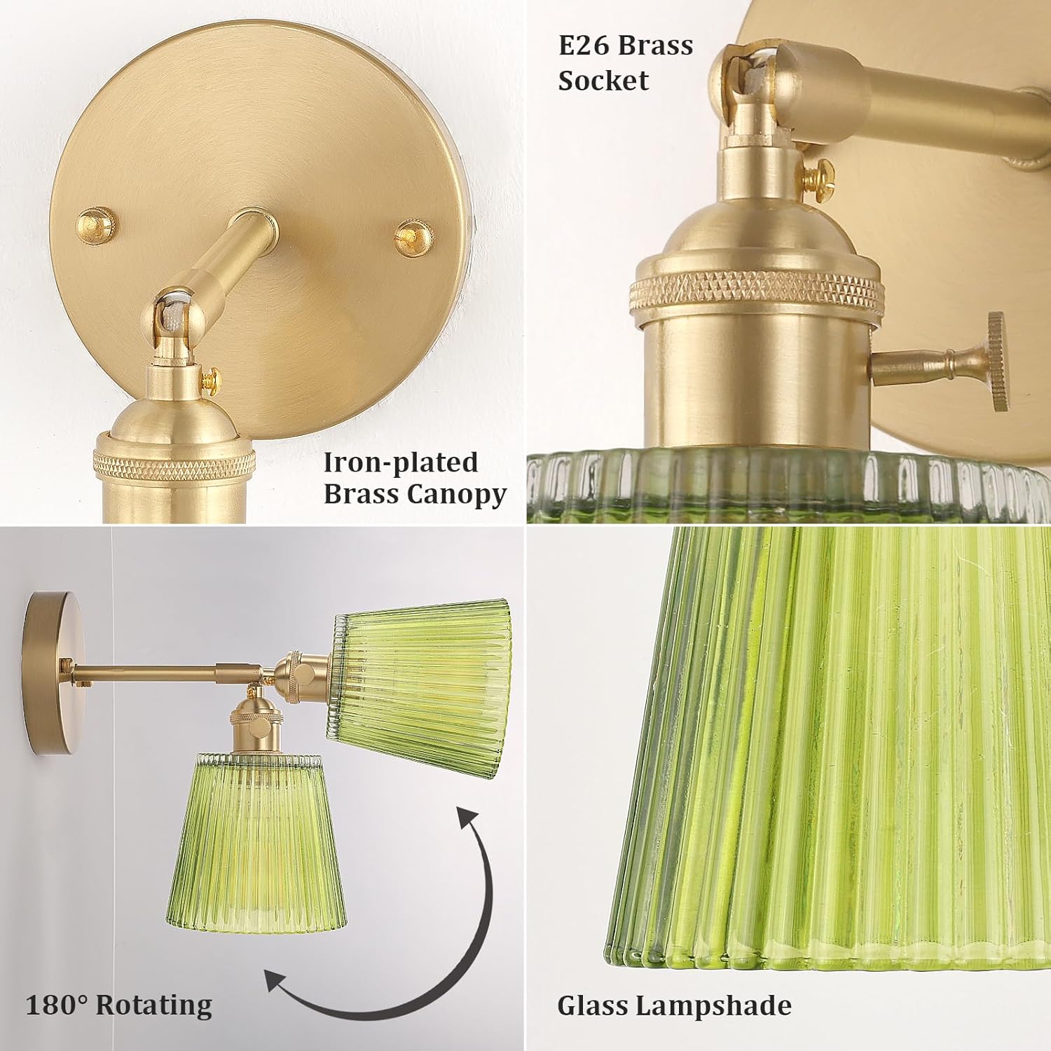 Set of 2 wall light green kitchen light brass, glass, iron island light