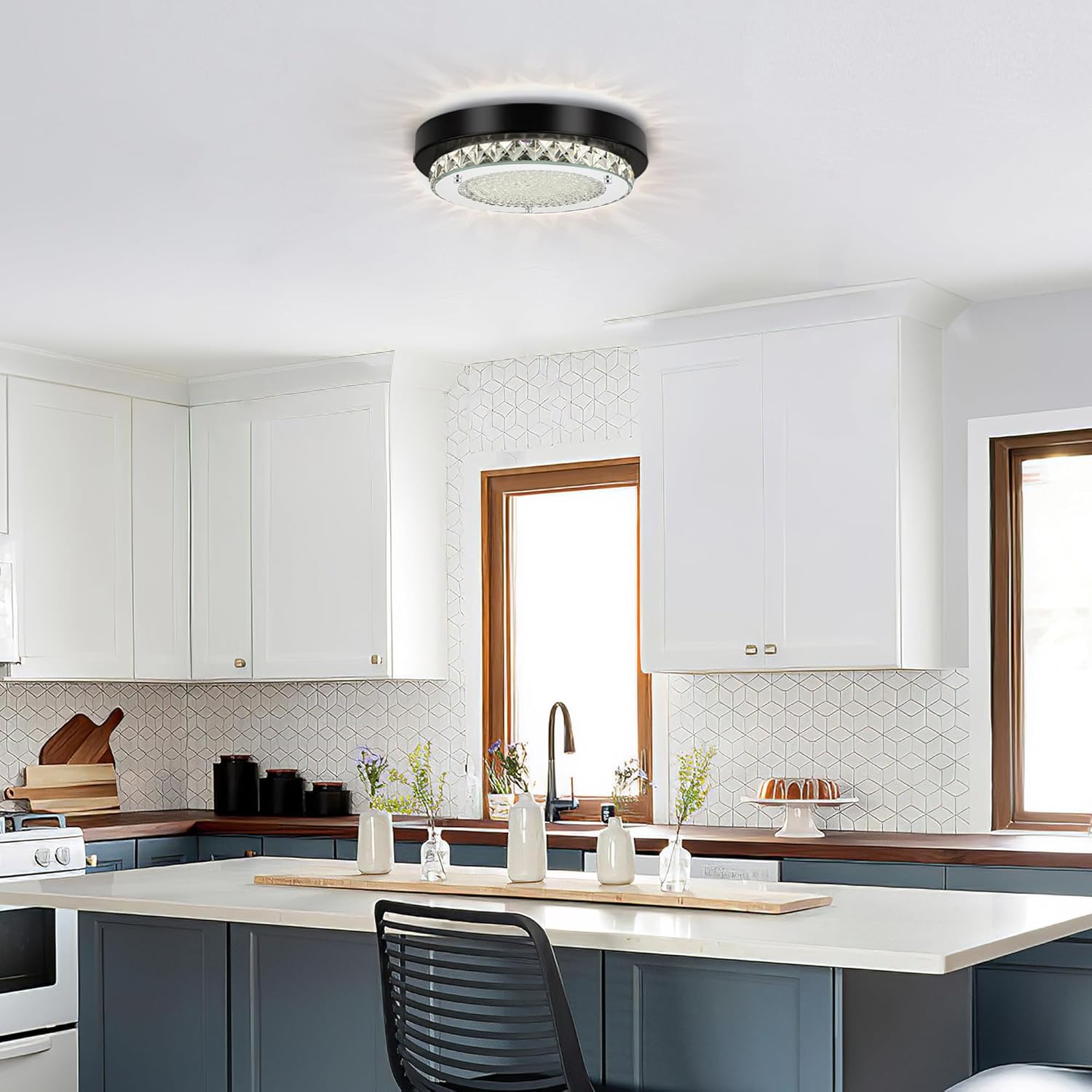Led ceiling light black flush mount light glass, metal, crystal hallway lights