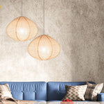 2 Pack handmade pendant light beige bedroom light cotton linen blend hanging lantern